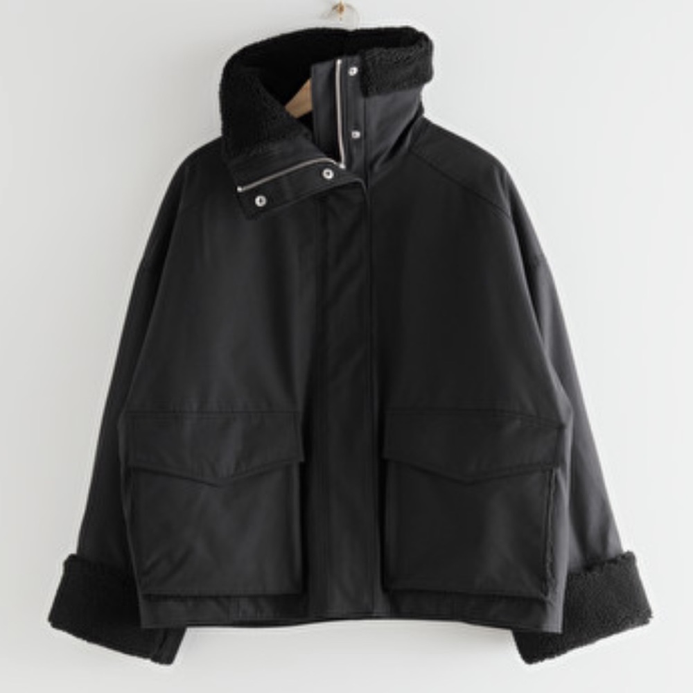 & Other Stories Boxy Oversized Shearling Jacket Black
